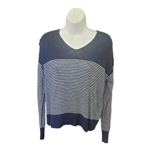 Banana Republic Navy Blue and White V-Neck Sweater Linen Blend Size XS